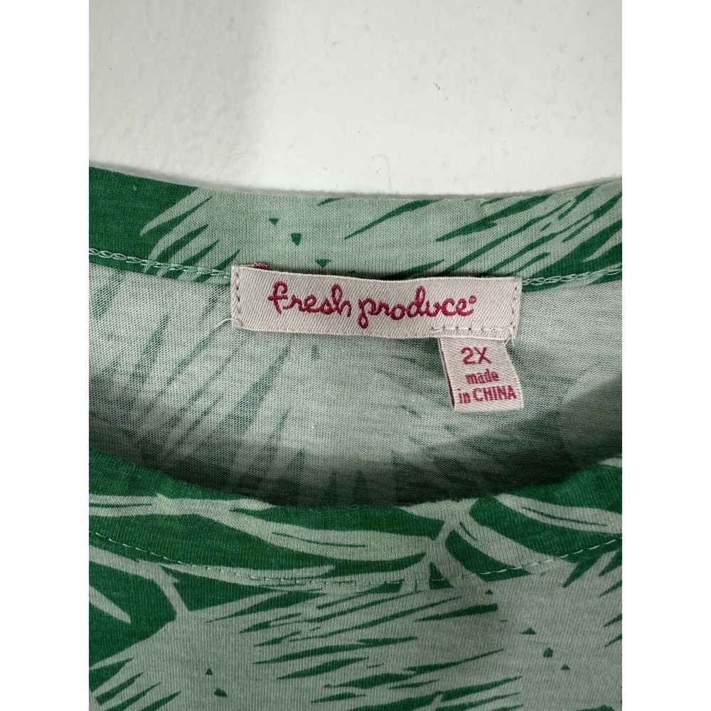 Fresh Produce Tropical Tank Top Womens 2X Green Hawaiian Floral Resort Beachy - Picture 2 of 6
